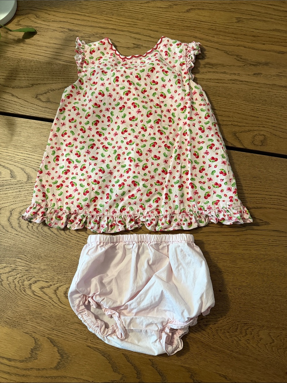 Pink Cherry Print Dress with Matching Pale Pink Diaper Cover